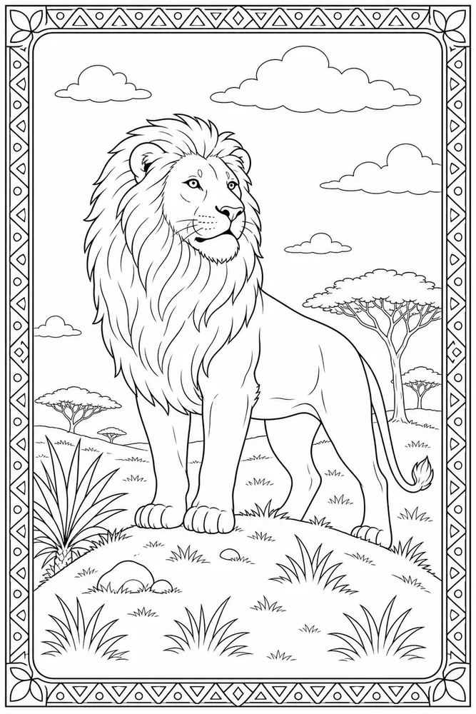 Adult Animal Line Pattern Border coloring page