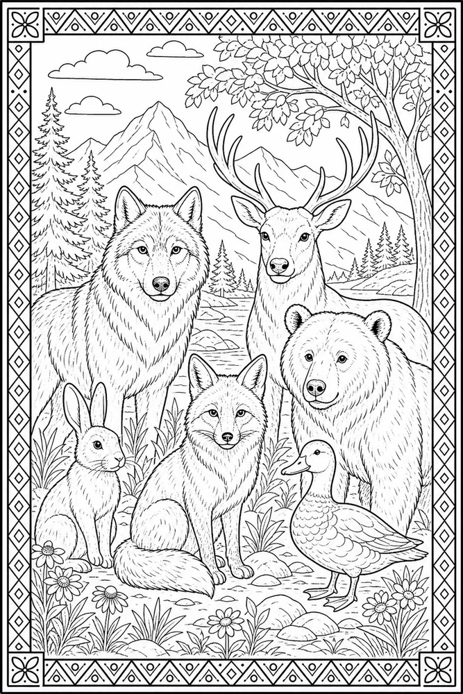 Adult Animal Patterned Border coloring page