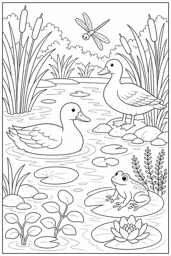 Adult Animal Quiet Pond coloring page