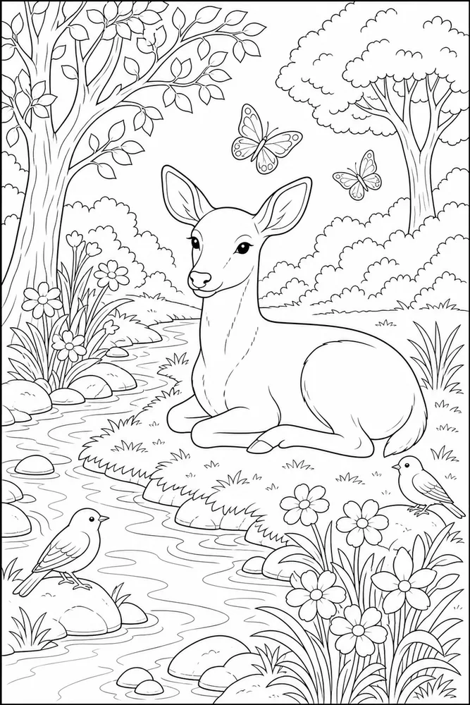 Adult Animal Relaxing Nature Scene coloring page