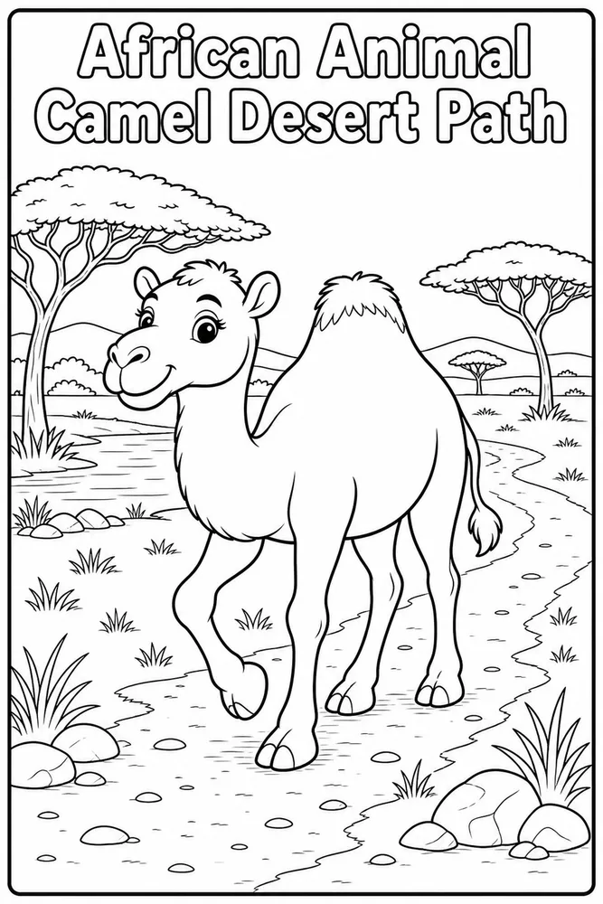African Animal Camel Desert Path printable coloring page