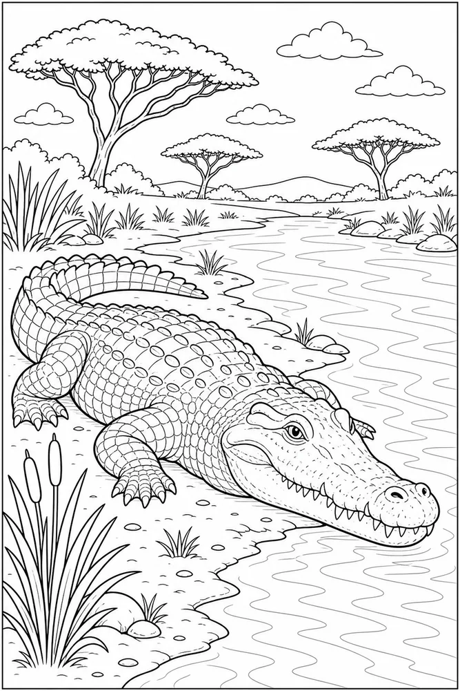 African Animal Crocodile River Edge printable coloring page