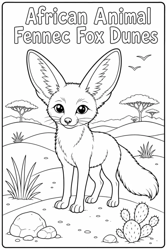African Animal Fennec Fox Dunes printable coloring page