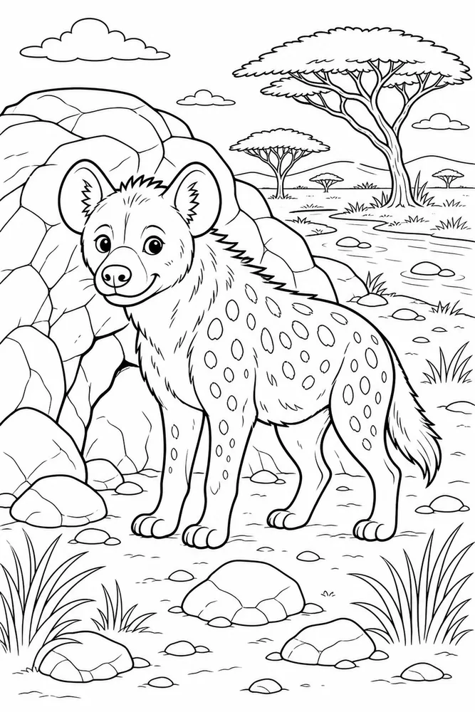 African Animal Hyena Rocky Den printable coloring page