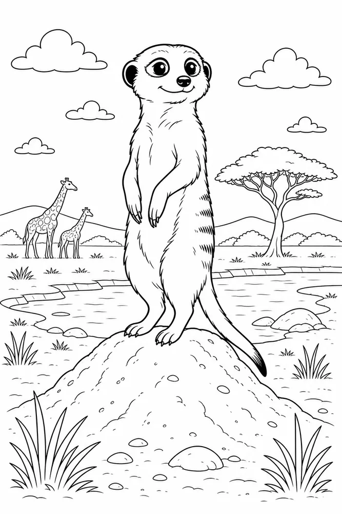 African Animal Meerkat Lookout Mound printable coloring page