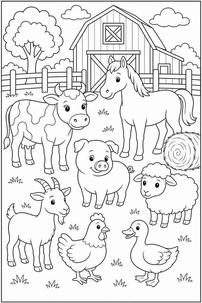 Animal Barnyard Mixed Animals coloring page
