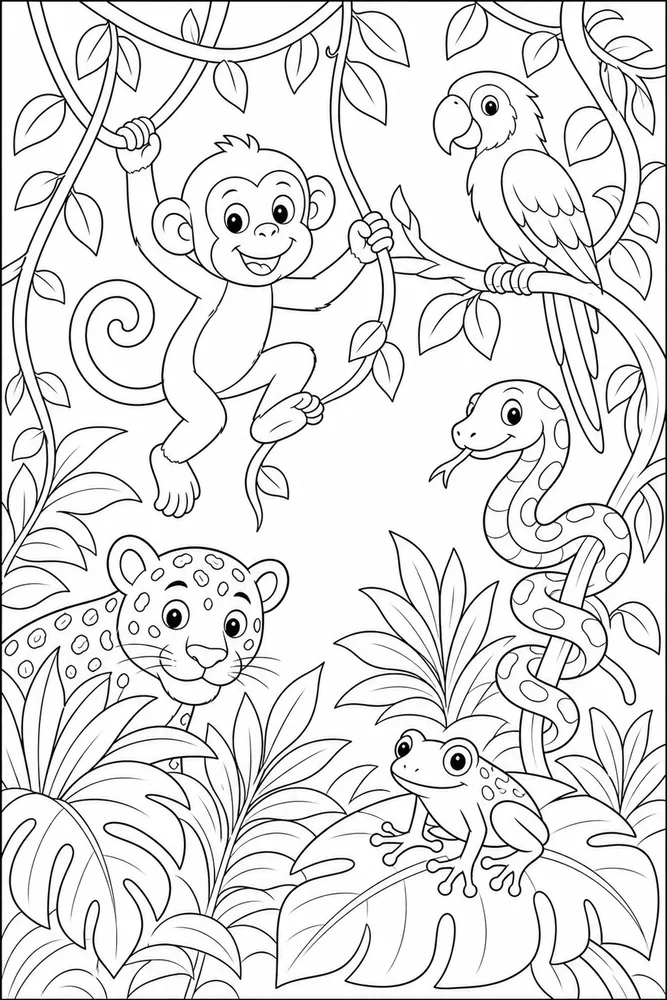 Animal Jungle Vine Animals coloring page