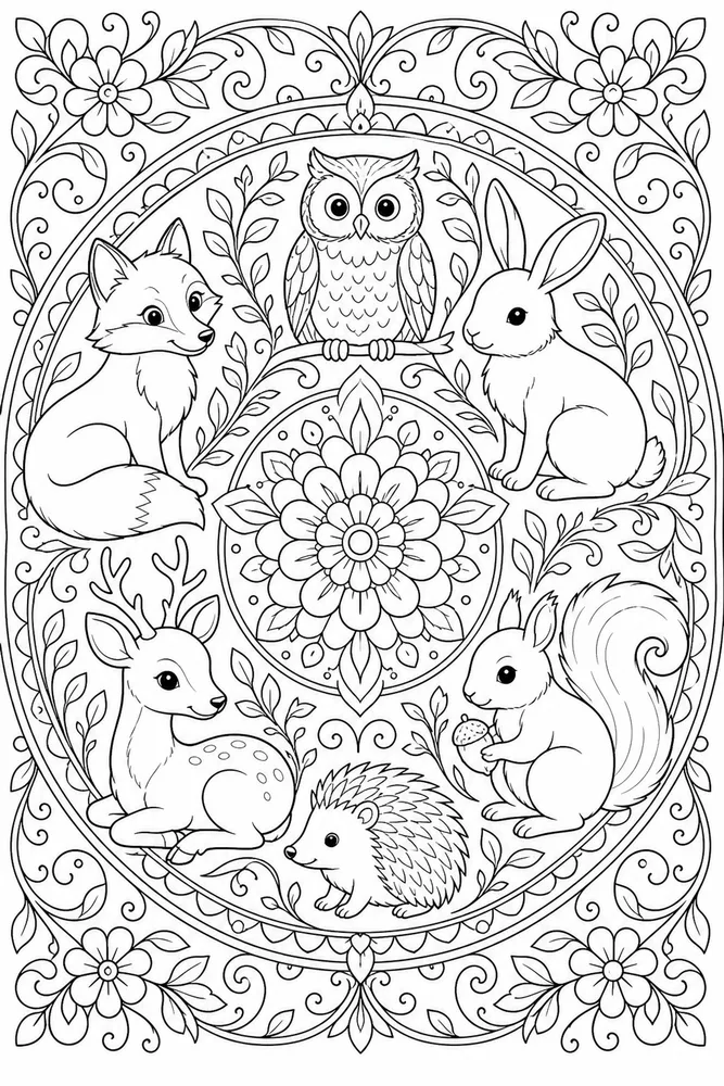 Animal Mandala Calm Detailed Frame coloring page