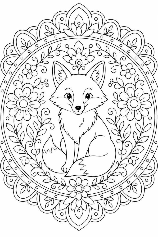 Animal Mandala Circular Floral Frame coloring page