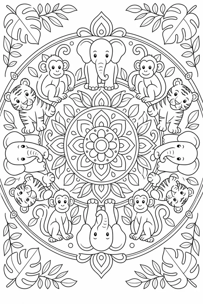 Animal Mandala Ornamental Ring coloring page