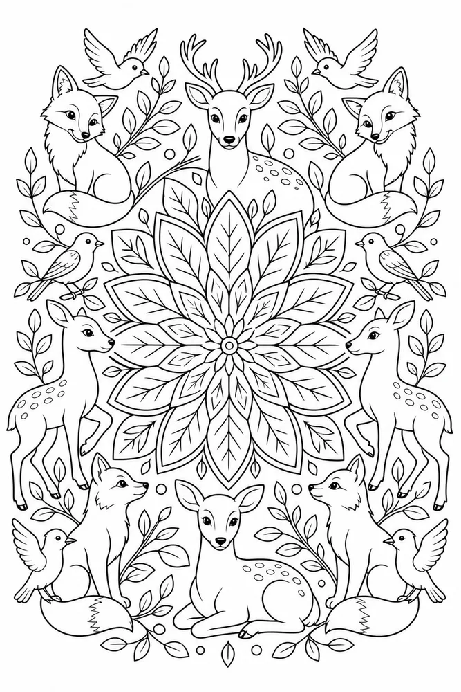 Animal Mandala Radial Leaf Pattern coloring page