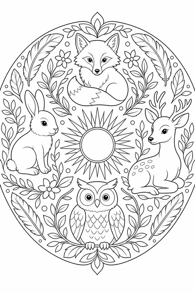 Animal Mandala Sunburst Pattern coloring page