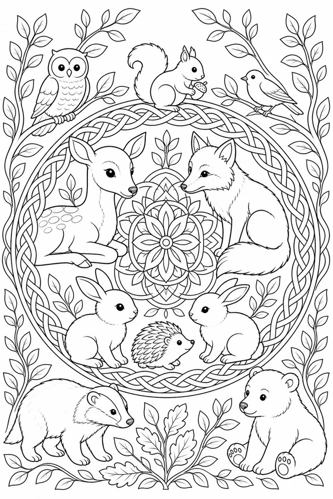 Animal Mandala Woven Circle coloring page