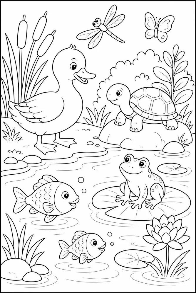 Animal Pond Edge Animal Friends coloring page