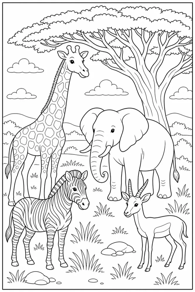 Animal Savanna Shade Animals coloring page