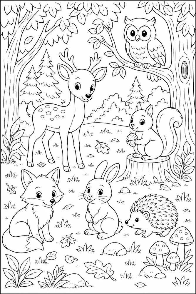 Animal Woodland Clearing Animals coloring page