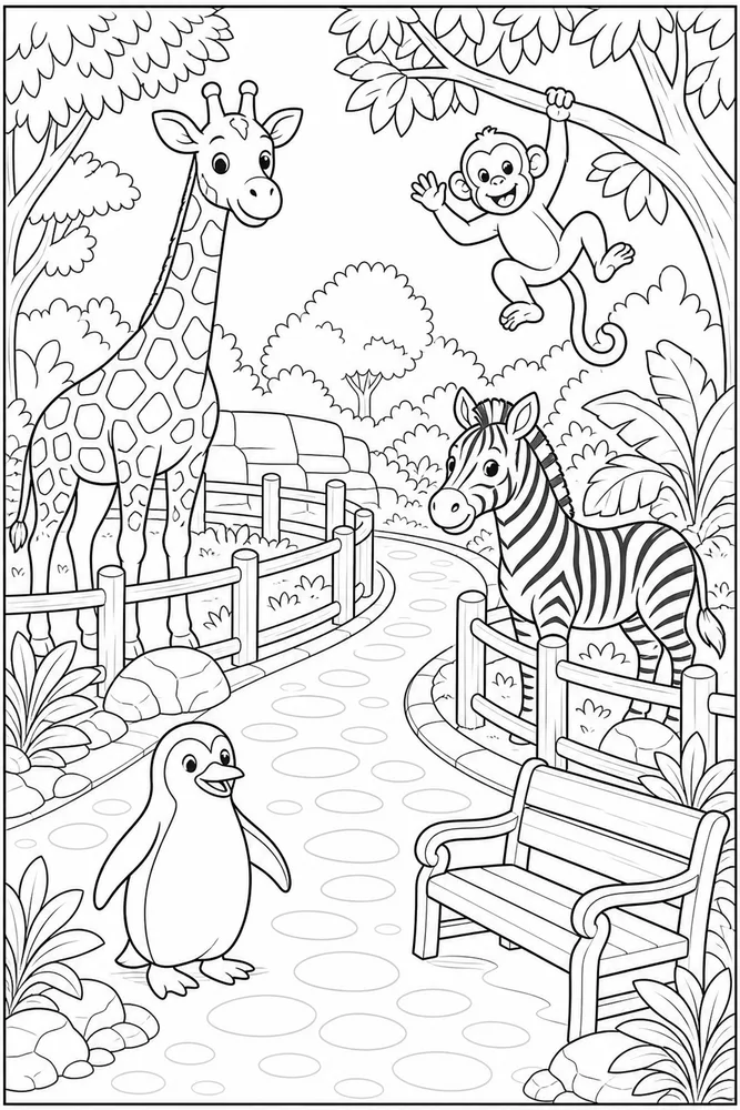 Animal Zoo Walkway Animals coloring page
