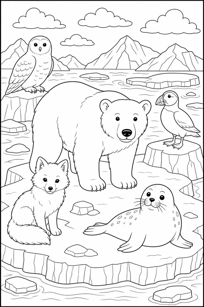 Arctic Animals Ice Floe coloring page