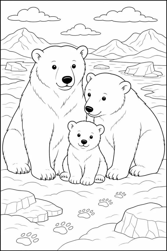 Arctic Animals Polar Family coloring page