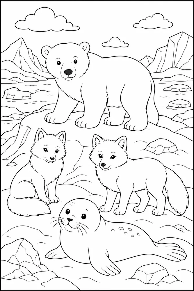 Arctic Animals Snowy Ridge coloring page