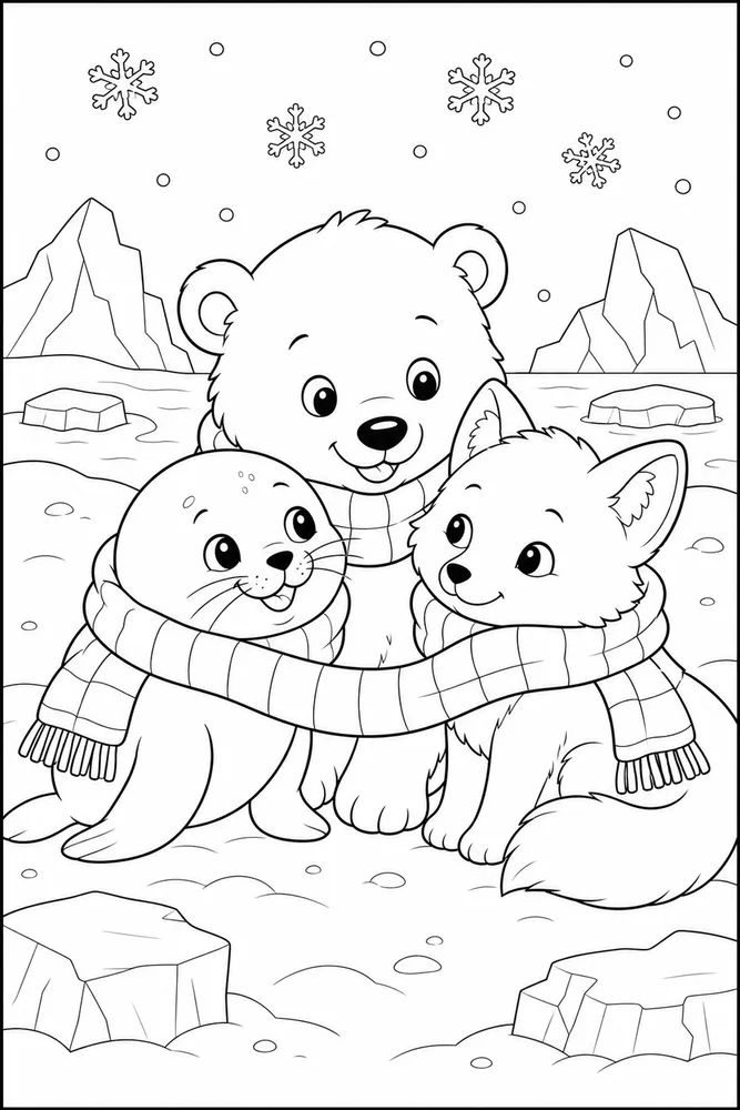 Arctic Animals Warm Scarf Moment coloring page