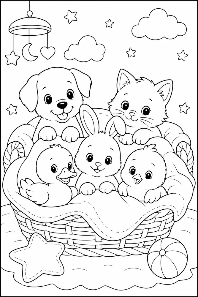 Baby Animals Blanket Basket coloring page