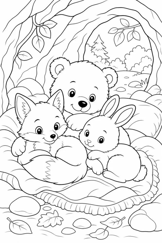 Baby Animals Cozy Den coloring page