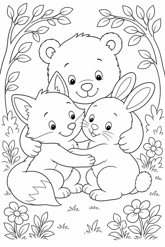 Baby Animals Gentle Hug coloring page