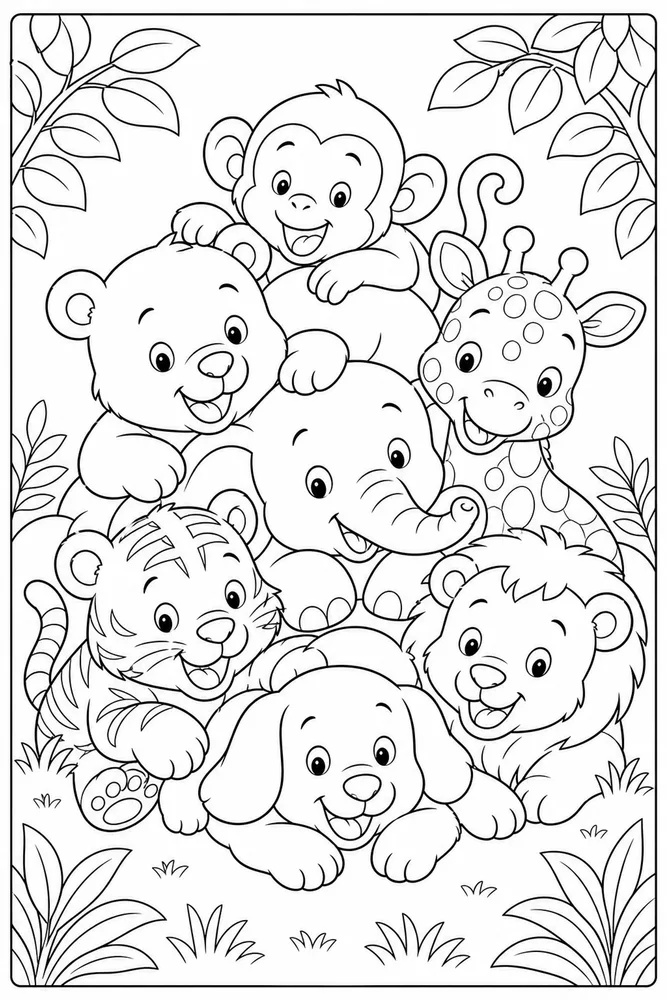 Baby Animals Playful Tumble coloring page