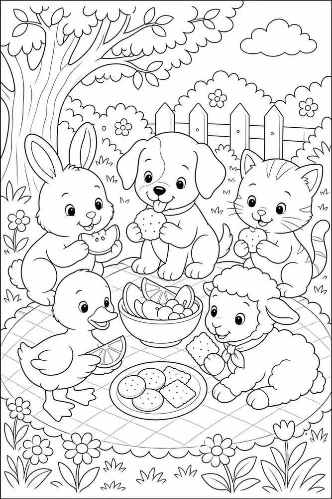 Baby Animals Snack Time coloring page