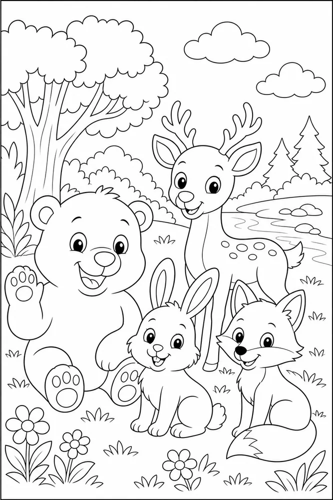 Cartoon Animals Big Rounded Shapes coloring page