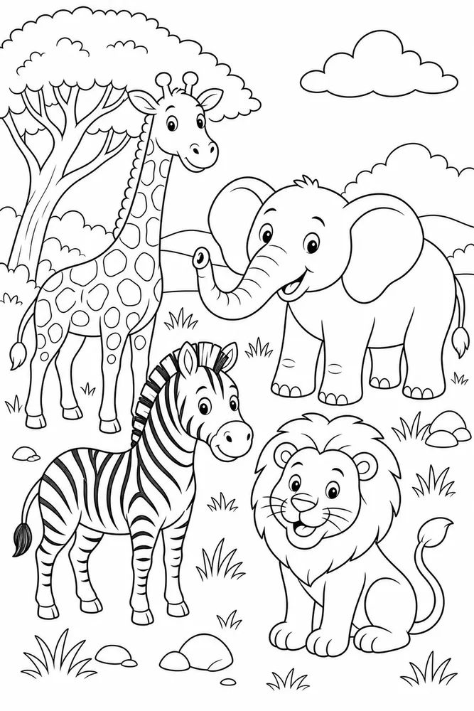 Cartoon Animals Comic Free Scene coloring page