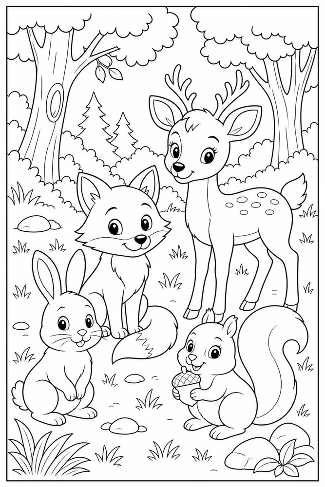 Cartoon Animals Easy Background coloring page