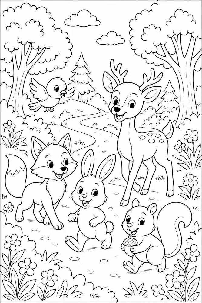 Cartoon Animals Happy Path coloring page