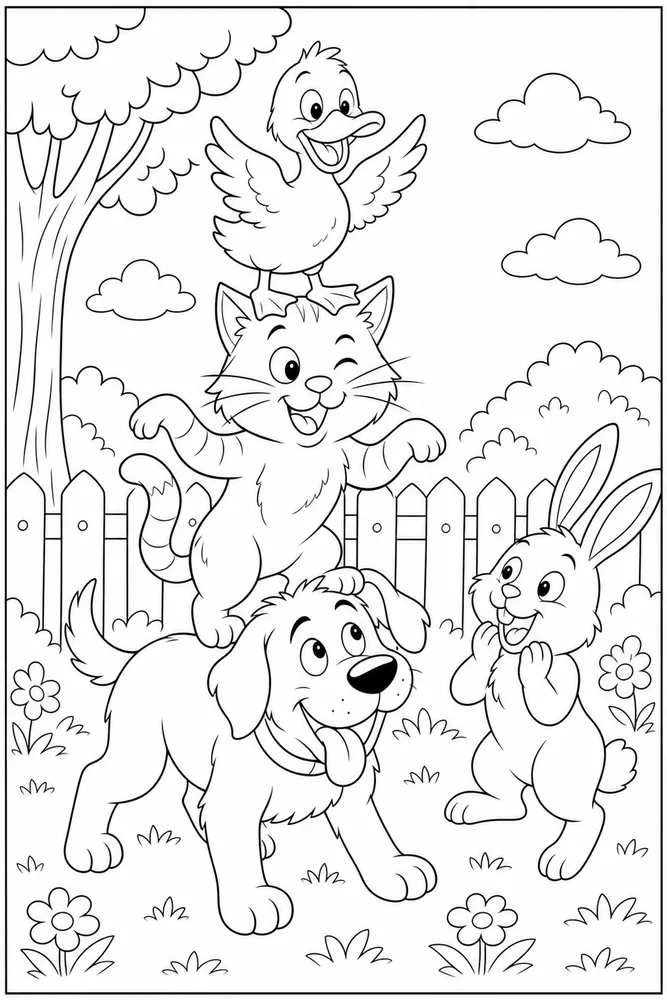 Cartoon Animals Silly Pose coloring page