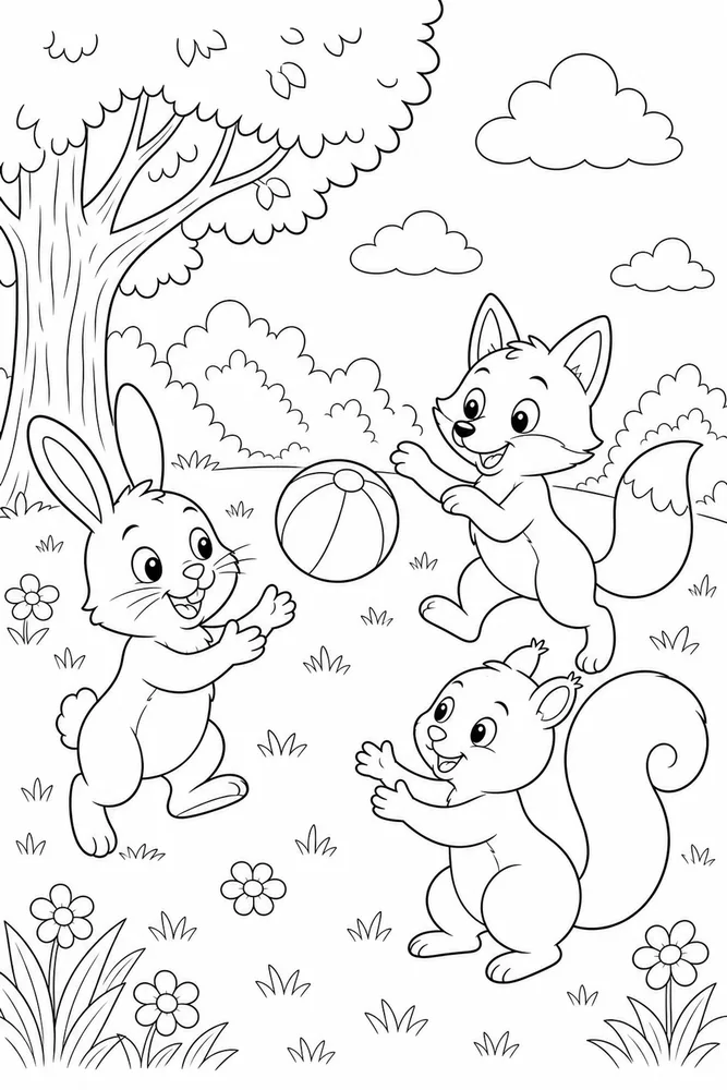 Cartoon Animals Simple Action coloring page