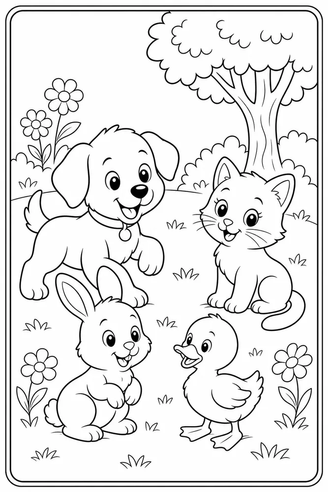Cartoon Animals Simple Frame coloring page