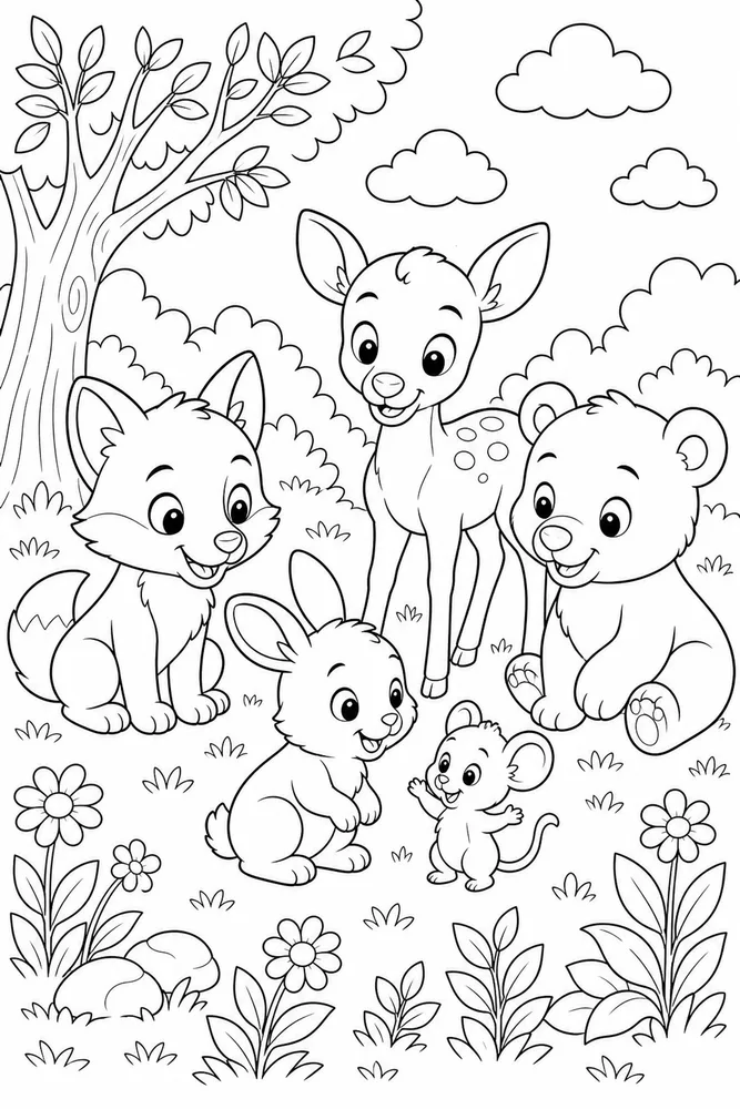 Cartoon Animals Tiny Friend coloring page