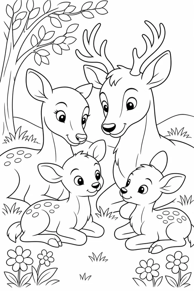 Cute Animal Gentle Family Scene coloring page