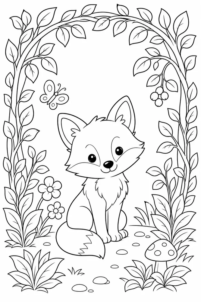 Cute Animal Leafy Arch coloring page