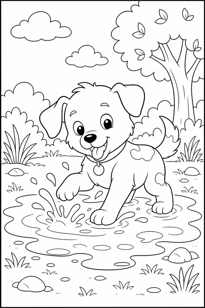 Cute Animal Playful Puddle coloring page