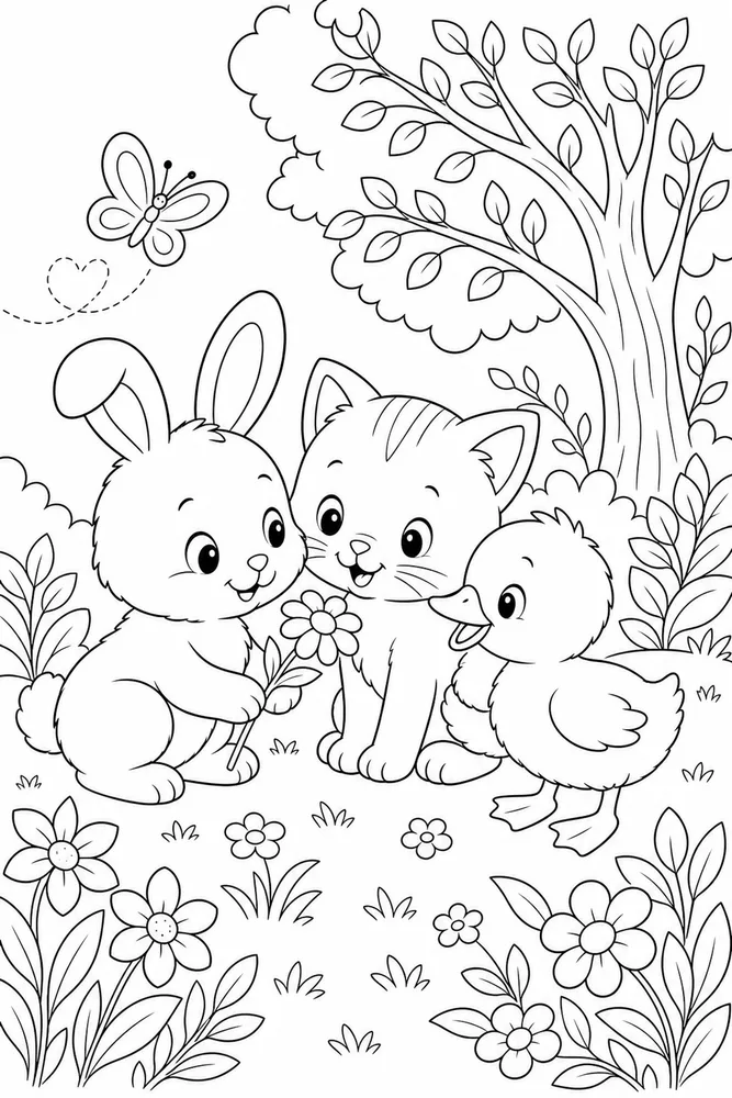 Cute Animal Tiny Friend Moment coloring page