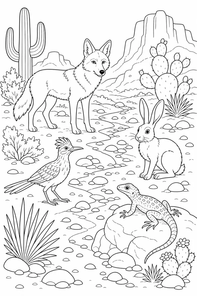 Desert Animals Dry Creek Bed coloring page