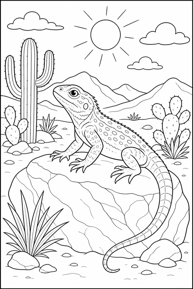 Desert Animals Lizard Rock coloring page