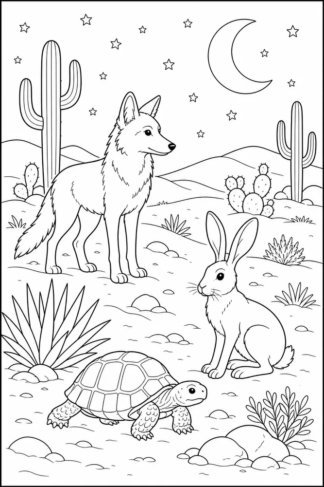 Desert Animals Moonlit Desert coloring page
