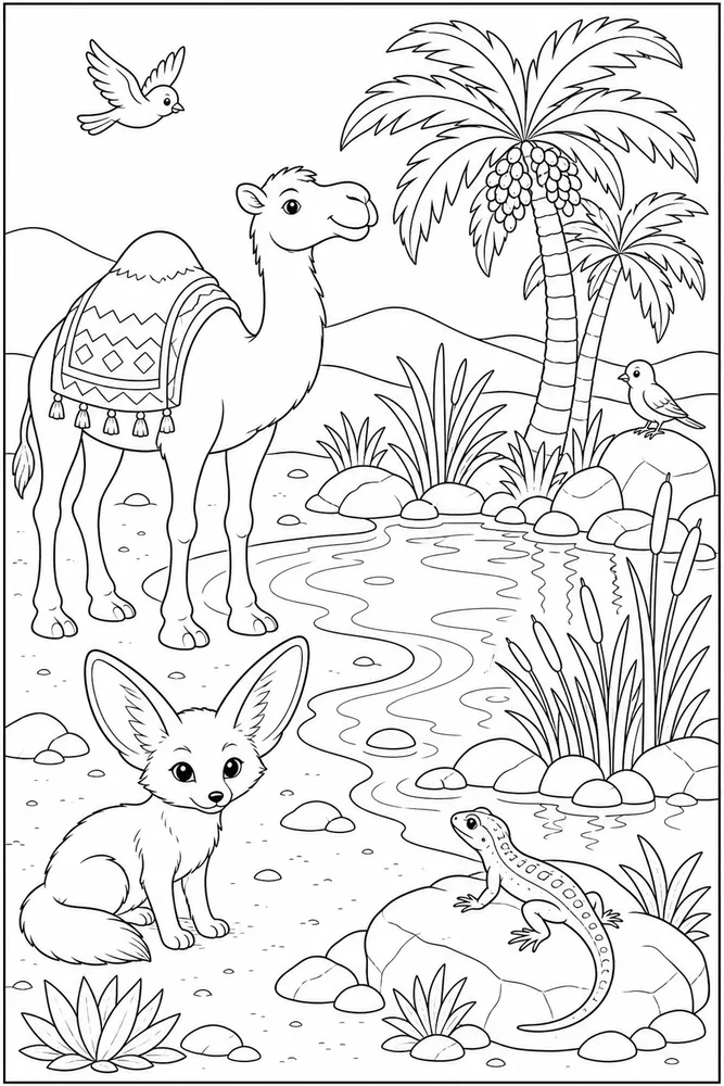Desert Animals Oasis Edge coloring page