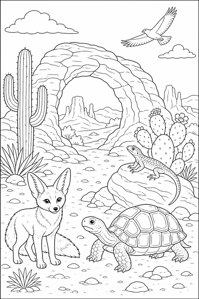 Desert Animals Rock Arch coloring page