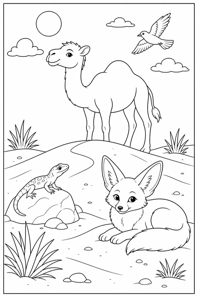 Desert Animals Sand Dune coloring page