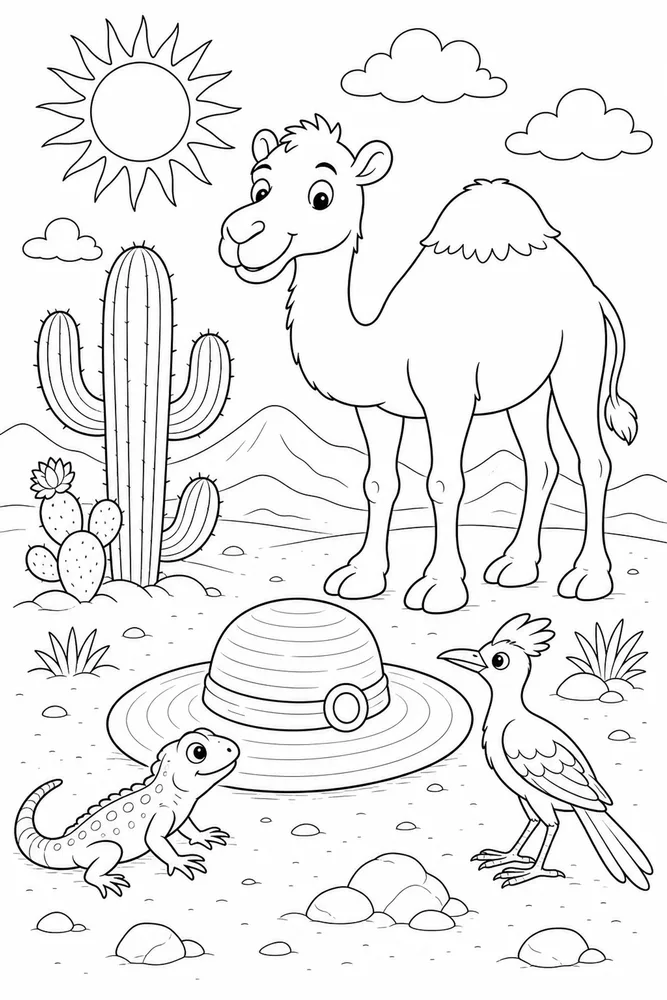 Desert Animals Sun Hat Prop coloring page
