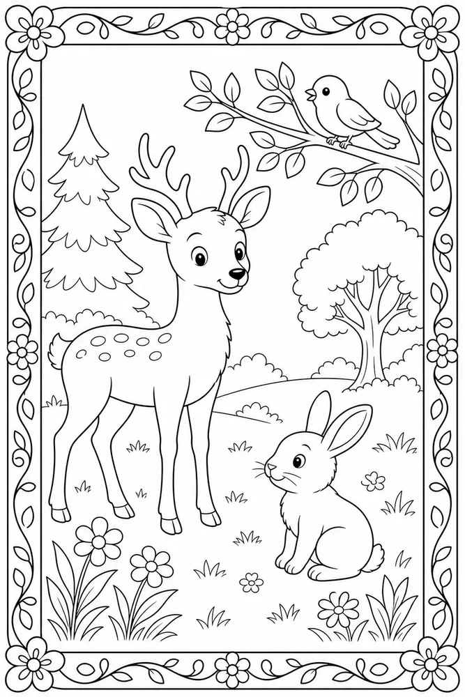 Easy Animal Large Border coloring page